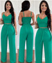 Women's Spring V Neck Cropped Tank Top Tether High Waist Patch Pocket Straight Leg Pants Casual Set