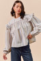 SO ME Floral Cotton Print Ruffled Long Sleeve Blouse