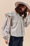 SO ME Floral Cotton Print Ruffled Long Sleeve Blouse