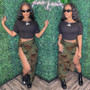 Women Washed Camouflage Pocket Slit Skirt