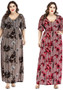 Plus Size Women V-Neck Printed Maxi Dress