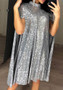 Spring New Small Stand Collar Sequined Dress