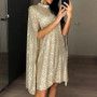 Spring New Small Stand Collar Sequined Dress
