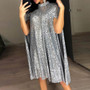 Spring New Small Stand Collar Sequined Dress