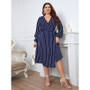 Career Stripe Loose V-Neck Plus Size Belted Women's Dress