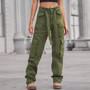 Women Casual Wash Denim Multi Pocket Cargo Pants