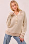 BiBi Half Button Ribbed Two Tone Sweater
