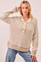 BiBi Half Button Ribbed Two Tone Sweater