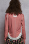 POL Contrast Round Neck Long Sleeve Ribbed Top with Eyelet Patch