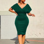 Plus Size Women V Neck Bodycon Stretch Africa Dress with Belt