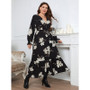 Plus Size Women Elegant Printed V-Neck Dress