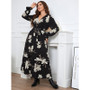 Plus Size Women Elegant Printed V-Neck Dress