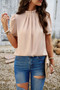 Crew Neck Solid Ruffle Loose Fit Dressy Elegant Shirt