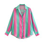 Fall Women'S Vertical Stripe Patchwork Long Sleeve Shirt