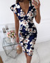 Ladies Printed V Neck Ruffle Dress