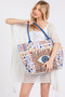 Evil Eye Boho Print Pom Pom Fringe Tote Bag