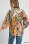 Umgee Multicolor Abstract Floral Print Blouse with Ruffle Neck