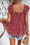 Floral Print Square Neck Ruffle Sleeve Tiered Blouse