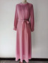 Fashion Double Chiffon Robe Patchwork Button Long Dress (without headscarves)