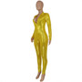 Women'S Sexy Turndown Collar Deep V Shiny Slim Fitted Jumpsuit