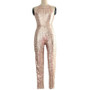 Women's Round Neck Low Back Halter Neck Sleeveless Bodycon Sequin Jumpsuit