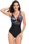 Deep V Neck One Piece Lace Trim Swimsuit