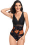 Deep V Neck One Piece Lace Trim Swimsuit