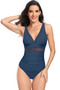 Deep V Neck One Piece Lace Trim Swimsuit