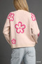 Umgee Round Neck Sweater with Pink Floral Accents