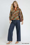 Umgee Abstract Print Ruffle Neck Top