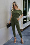 Solid Slant Shoulder Short Sleeve Jumpsuit