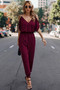 Solid Wrap V Neck Cold Shoulder Outfits Jumpsuit
