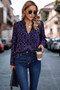 Polka Dot Puff Sleeve Notched Neckline Blouse