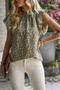 Floral Mock Neck Ruffle Short Sleeve Shirt