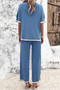Two Pieces Outfits Knit Short Sleeve Wide Leg Loun