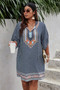 Plus Size V Neck Printed Loose Fit Midi Dress​