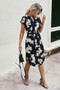Notched Neck Floral Print Belted Fit Dress