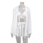 Summer Sexy Pajamas Three-Piece Long-Sleeved Bathrobe Satin Underwear Ladies Pajamas Home Clothes