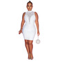 Women'S Fashion Solid Beaded Mesh See-Through Sleeveless Backless Club Bodycon Dress