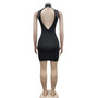 Women'S Fashion Solid Beaded Mesh See-Through Sleeveless Backless Club Bodycon Dress