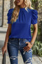 Solid Puff Short Sleeve Mock Neck Pleated T Shirt