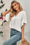 Solid Swiss Dot V Neck Puff Sleeve Blouse
