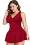 Plus Size Solid Ruffle V Neck Fit Swimsuits