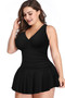 Plus Size Solid Ruffle V Neck Fit Swimsuits
