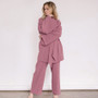 Spring Pajamas Sleepwear Long Sleeve Top Loose Trousers Ladies Solid Color Nightgown Home Absorbent Sweat Steaming Clothes Women