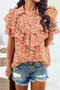 Floral Printed Ruffle Sleeve V Neck Loose Blouse