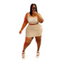 Plus Size Women'S Fashion Beaded Solid Sleeveless Tank Top And Skirt Two-Piece Set