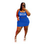 Plus Size Women'S Fashion Beaded Solid Sleeveless Tank Top And Skirt Two-Piece Set