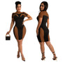 Women'S Summer Sexy Fashion Contrast Short Sleeve Slim Fitted Nightclub Bodycon Dress