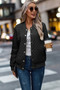 Solid Plaid Stitch Pockets Bomber Jacket